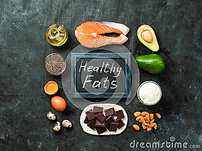 Healthy fats sources concept, top view Stock Photo