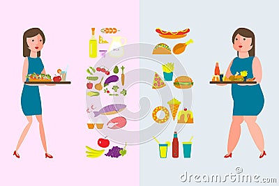 Healthy and Fatty Food Vector Illustration