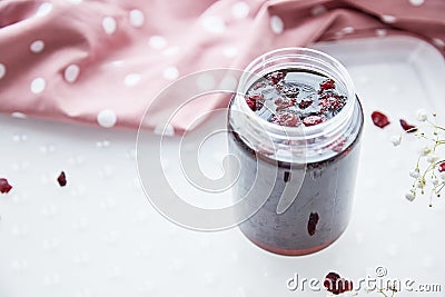 Healthy fermented honey product with cranberry, probiotics. Food preservative. Delicious recipe concept. Lacto Stock Photo