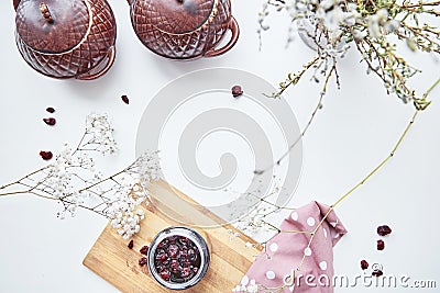 Healthy fermented honey product with cranberry, probiotics. Food preservative at home, cozy, rustic background Stock Photo