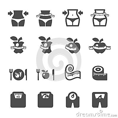 Healthy fitness diet and slim icon set, vector eps10 Vector Illustration
