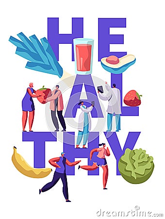 Healthy Fitness Food Typography Banner Design. Organic Meal for Diet Nutrition Health Concept. Vegetable and Fruit Menu Vector Illustration