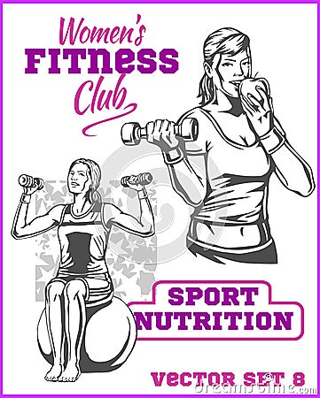 Healthy Fitness Girls Vector Illustration