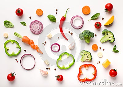 Healthy flat lay of sliced vegetables composition Stock Photo