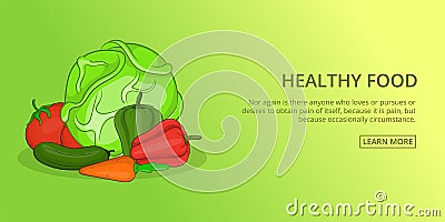 Healthy food banner horizontal, cartoon style Vector Illustration