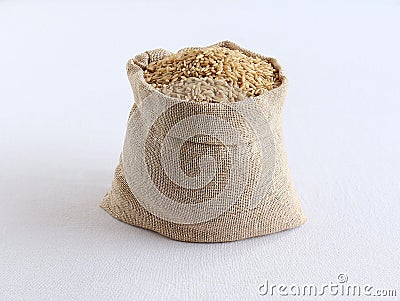 Healthy Food Brown Rice in a Sack Stock Photo