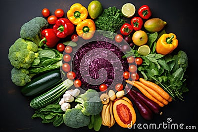 Healthy food choices, foods high in vitamins, minerals and antioxidants. Vegetables. View from above Stock Photo