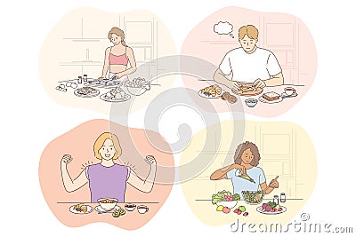 Healthy food, clean eating, diet, weight loss, nutrition, ingredients concept Vector Illustration