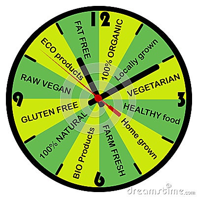 Healthy food concept with clock Vector Illustration