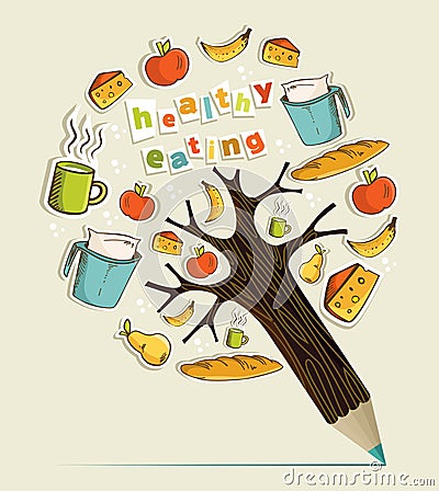 Healthy food concept pencil tree Vector Illustration