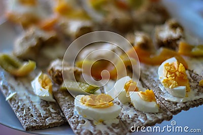 Healthy food concept. Sweet peppers, egg, toast, Stock Photo