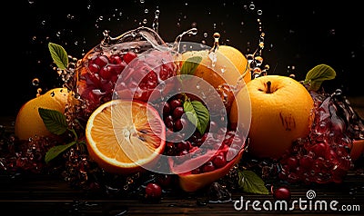 Healthy food of different fruits and vegetables. Mix Food Explosion, top view Stock Photo