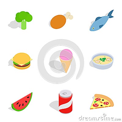 Healthy food icons, isometric 3d style Vector Illustration