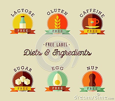 Healthy food label design set in flat style Vector Illustration