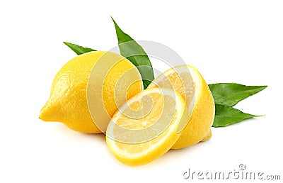 healthy food. lemon with slices and green leaf isolated on white background Stock Photo