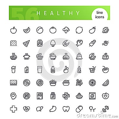 Healthy Food Line Icons Set Vector Illustration