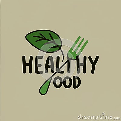 Healthy Food Logo With Fork And Leaf Shape Vector Illustration Stock Photo