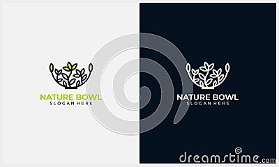 Healthy food logo with nature vegetable symbol and bowl icon logo template Vector Illustration