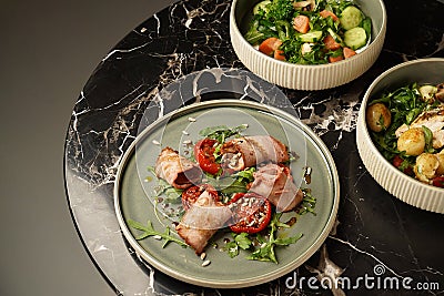 Healthy food menu with three dishes Stock Photo