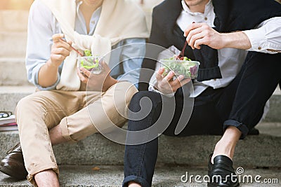 Healthy food outdoors. Male street style Stock Photo