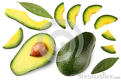 healthy food. sliced avocado isolated on white background. top view Stock Photo