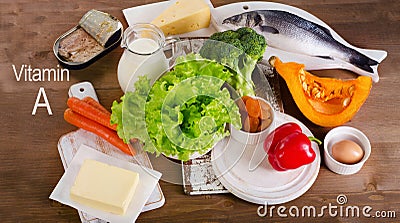 Healthy Food sources of vitamin A. Stock Photo