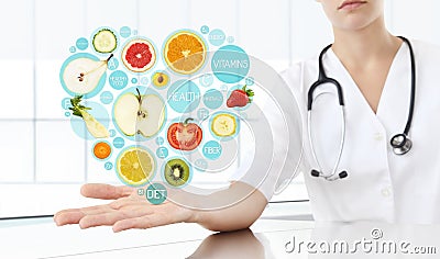 Healthy food supplements concept, Hand of nutritionist doctor Stock Photo