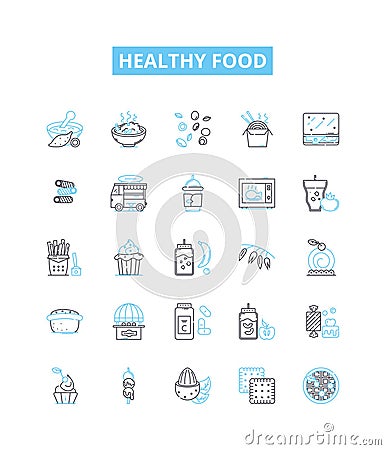 Healthy food vector line icons set. Organic, Nutritious, Balanced, Natural, Tasty, Fresh, Lean illustration outline Cartoon Illustration