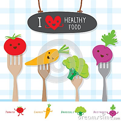 Healthy Food Vegetable Diet Eat Useful Vitamin Cartoon Cute Vector Vector Illustration