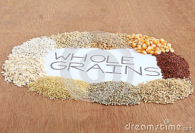 Healthy Food Whole Grains on Wooden Background Stock Photo