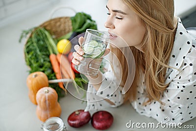 Healthy food woman. Beautiful woman eats a salad. Stock Photo