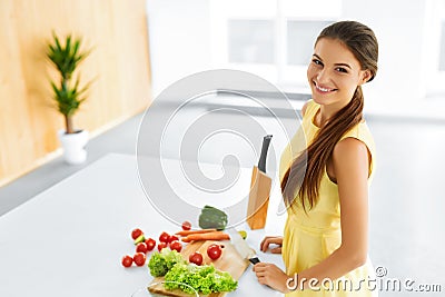 Healthy Food. Woman Preparing Vegetarian Dinner. Lifestyle, Eating. Diet Concept. Stock Photo