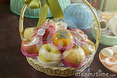 Healthy fresh fruit gift basket Stock Photo