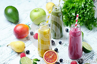 Healthy Fresh Fruit Smoothie in Bottle with Tubule Stock Photo