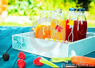 Healthy fresh fruit and vegetable juice blends Stock Photo