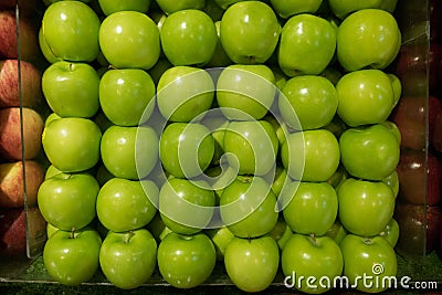 green apple stall fresh in supermarket. Stock Photo