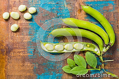 Healthy fresh legumes, new harvest on broad lima white beans Stock Photo