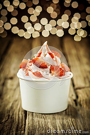 Healthy fresh ripe strawberries with frozen joghurt Stock Photo