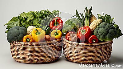 Healthy of Fresh Vegetables a farmer a basket of freshly harvested vegetables.The vibrant assortment of broccoli, tomatoes, and Stock Photo