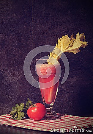Healthy freshly made tomato and celery vegetable juice Stock Photo