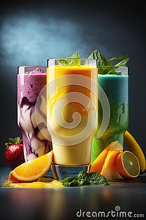 Healthy Fruit and Vegetable Smoothie Concept . AI generated Illustration Stock Photo