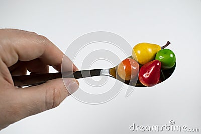 Healthy with fruits and vegetables on table home spoon closeup happy enegry life breakfast Stock Photo