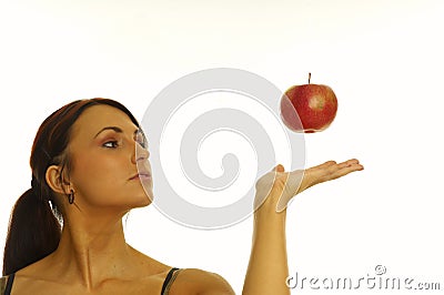 Healthy girl and apple Stock Photo