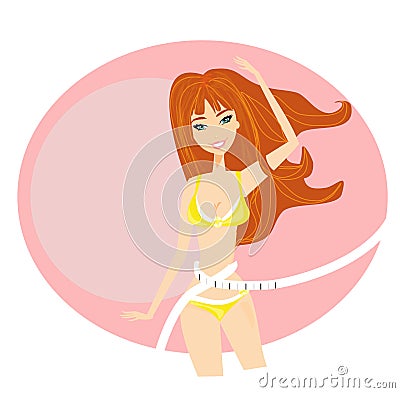 Healthy girl measuring her waist Vector Illustration