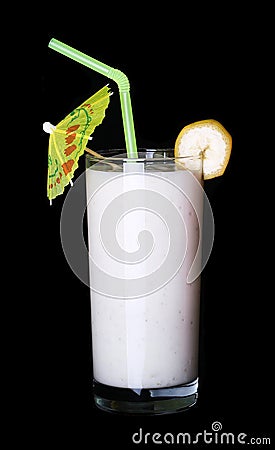 Healthy glass of smoothies banana flavor on black Stock Photo