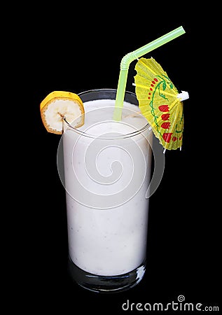 Healthy glass of smoothies banana flavor on black Stock Photo