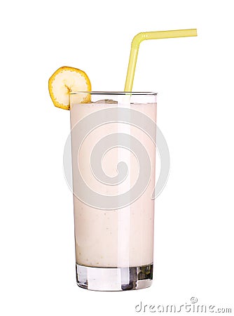 Healthy glass of smoothies banana flavor isolated on white Stock Photo