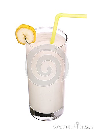 Healthy glass of smoothies banana flavor isolated on white Stock Photo