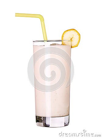 Healthy glass of smoothies banana flavor on white Stock Photo