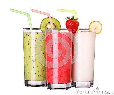 Healthy glass of smoothies collection flavor on white Stock Photo